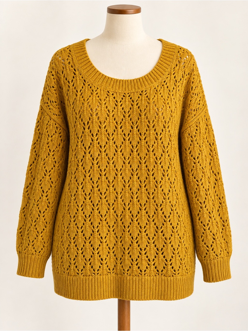 Lane Bryant 22/24 Mustard Yellow Pointelle Knit Sweater Plus Size Pullover
